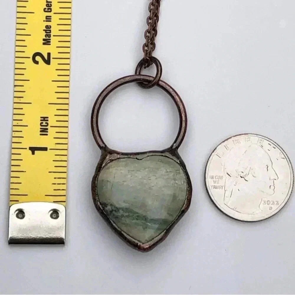 Nice Heart Shape Gray/Grey Banded Botswana & Antiqued Copper Handmade Necklace